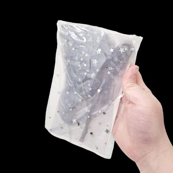 2/$20 Brand New Light Grey Lace With Stars Stocking Tights Socks - Picture 5 of 8